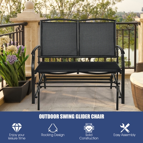 Costway Patio Glider Rocking Bench Double 2 Person Chair Loveseat Garden Grey\Black