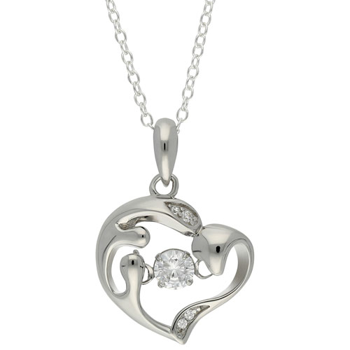 Le Reve Collection Dancing Stone Flower Pendant with Round Cubic Zirconia in 18" Sterling Silver Chain