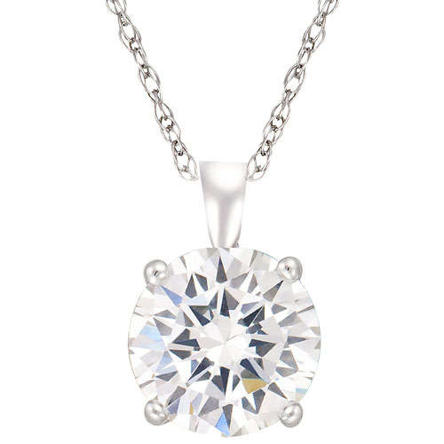 Le Reve Collection 6mm Round Cubic Zirconia Pendant in 18" White Sterling Silver Chain