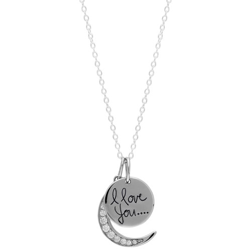 Le Reve Collection I Love You Moon Pendant with Round Cubic Zirconia in 18" Sterling Silver Chain