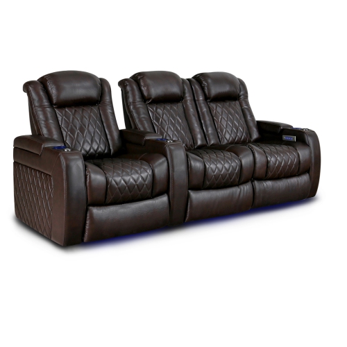 Valencia Tuscany Big and Tall Premium Top Grain Leather Power Recliner, Power Headrest LED Lighting Home Theatre Seating 3-seats Loveseat Right Dark