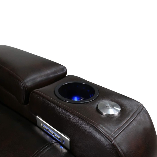 Valencia Tuscany Big and Tall Premium Top Grain Leather Power Recliner, Power Headrest LED Lighting Home Theatre Seating 5-seats Loveseat Left Dark