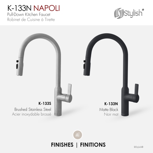 STYLISH Kitchen Sink Faucet Single Handle Pull Down Dual Mode Stainless Steel, Matte Black Finish K-133N