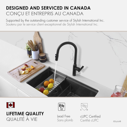 STYLISH Kitchen Sink Faucet Single Handle Pull Down Dual Mode Stainless Steel, Matte Black Finish K-133N