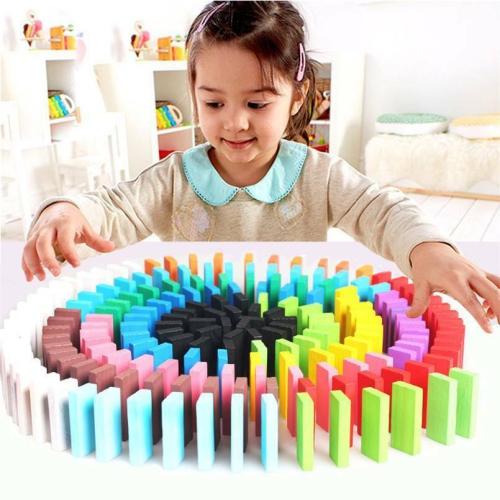 Kids Game Educational Play Toy Domino Racing Toy Game 120pcs Wooden Dominos Blocks Set 