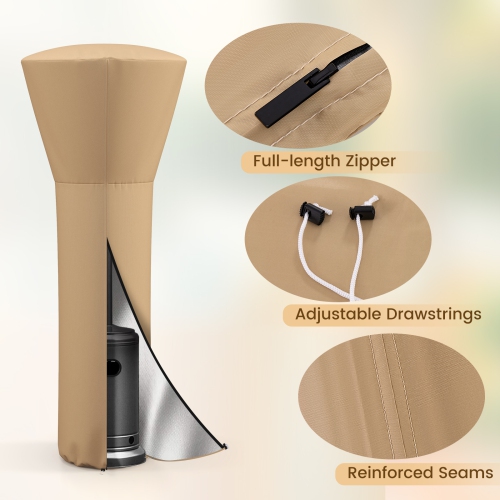 Costway Patio Standing Propane Heater Cover Waterproof W/Zipper and Bag Black