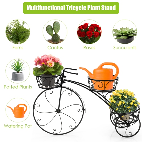 Costway Tricycle Plant Stand Flower Pot Cart Holder Parisian Style Displaying