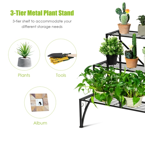 Costway Plant Rack 3-Tier Metal Plant Stand Garden Shelf Stair Style Decorative