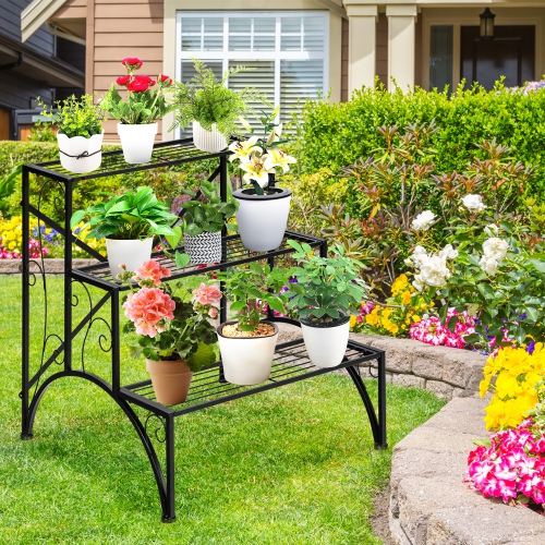Costway Plant Rack 3-Tier Metal Plant Stand Garden Shelf Stair Style Decorative