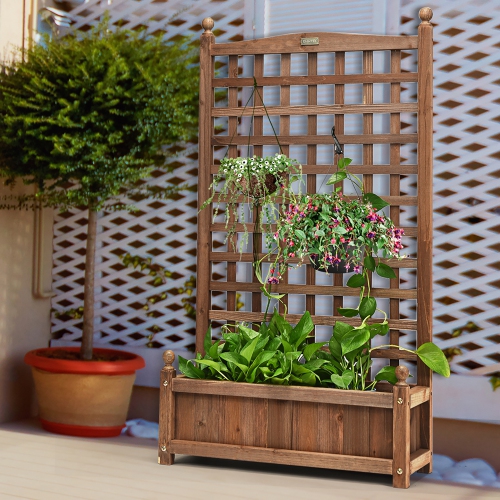 Costway 2 PCS Solid Wood Planter Box with Trellis Weather-Resistant 25"x11"x48"