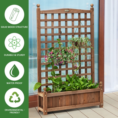 Costway 2 PCS Solid Wood Planter Box with Trellis Weather-Resistant 25"x11"x48"
