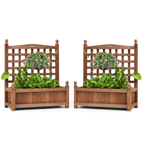 Costway 2 PCS Solid Wood Planter Box with Trellis Weather-Resistant 25"x11"x30"