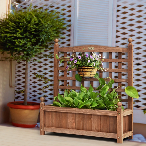 Costway 2 PCS Solid Wood Planter Box with Trellis Weather-Resistant 25"x11"x30"