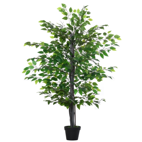 Outsunny 4.75FT Artificial Ficus Tree, Fake Tree with Leaves, Faux ...