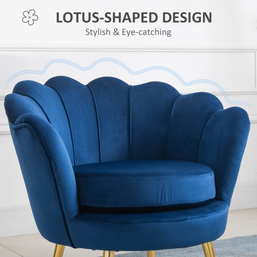HOMCOM Chaise d'appoint moderne en tissu velours au toucher avec pieds en métal doré pour salon, bleu