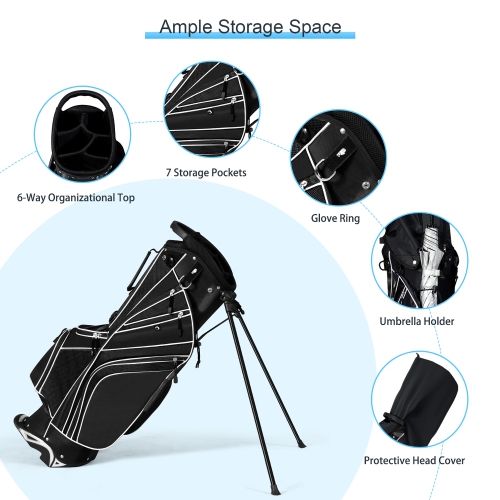Gymax Golf Stand Bag 6 Way Divider Golf Carry Bag w/ Straps & 7 Storage Pockets