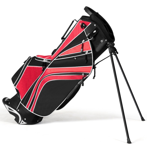 GYMAX  Golf Stand Bag 6 Way Divider Golf Carry Bag W/ Straps & 7 Storage Pockets