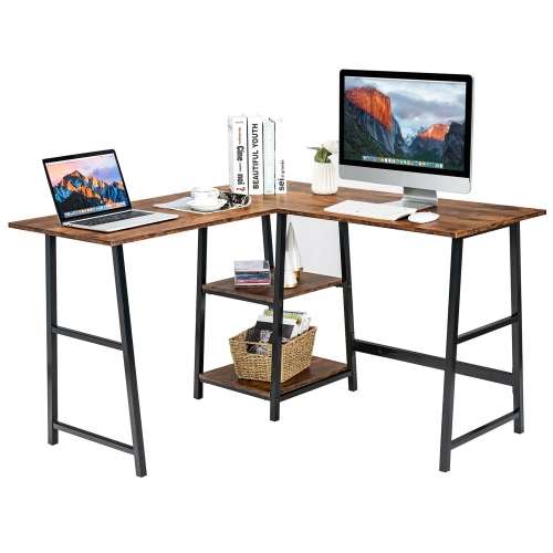 GYMAX  L Shaped Corner Computer Desk Study Table W/storage Shelves