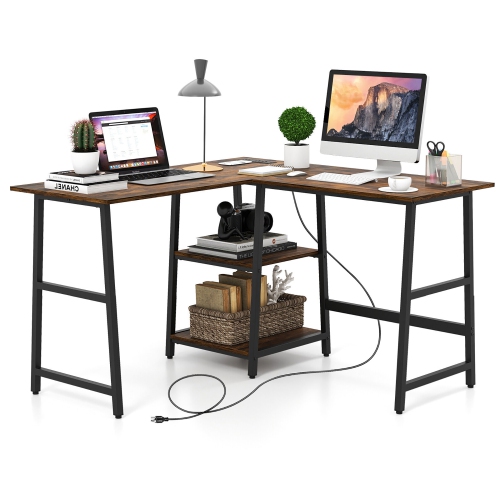 GYMAX  L Shaped Corner Computer Desk Study Table W/storage Shelves