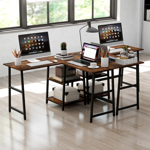 Gymax L Shaped Corner Computer Desk Study Table w/Storage Shelves