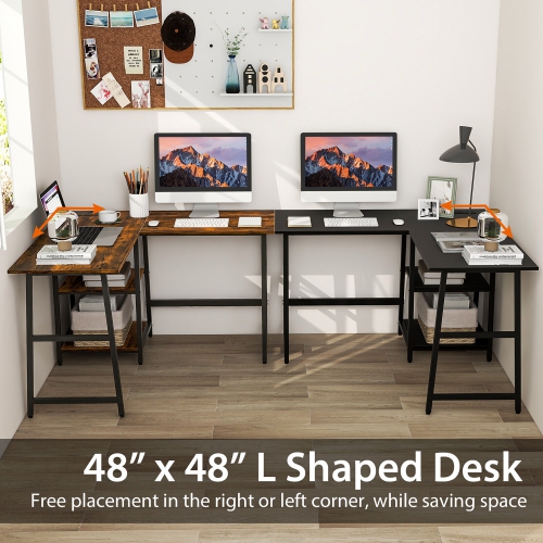 Gymax L Shaped Corner Computer Desk Study Table w/Storage Shelves