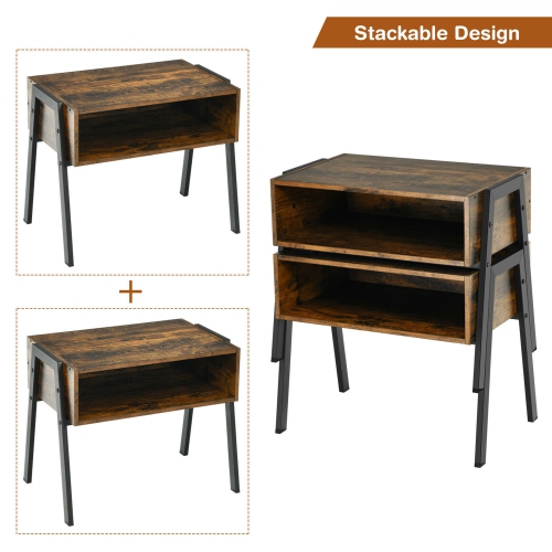 Gymax Stackable End Table Night Stand Bedside Table Shelf Accent Table