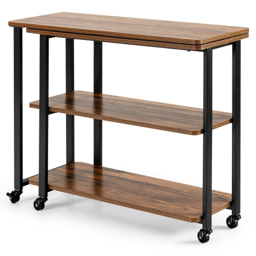 Gymax Sofa Side End Table 360° Rotating Bookcase Patented w/ Wheels Brown