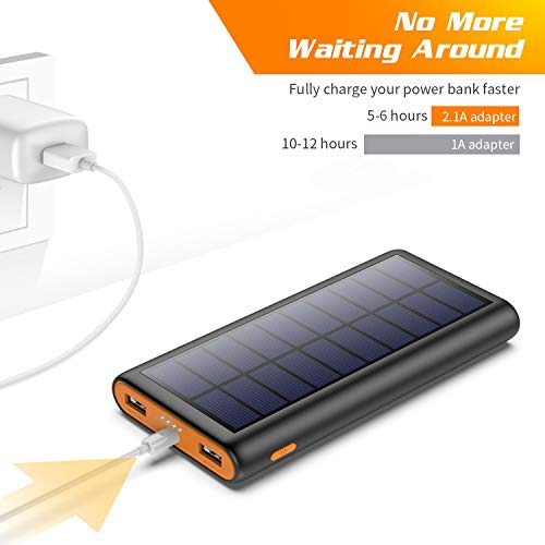 Chargeur solaire, batterie solaire 26800 mAh, chargeur portable avec LED et 2 ports de sortie USB, batterie externe pour le