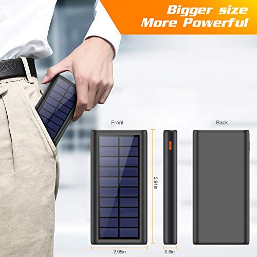 Chargeur solaire, batterie solaire 26800 mAh, chargeur portable avec LED et 2 ports de sortie USB, batterie externe pour le