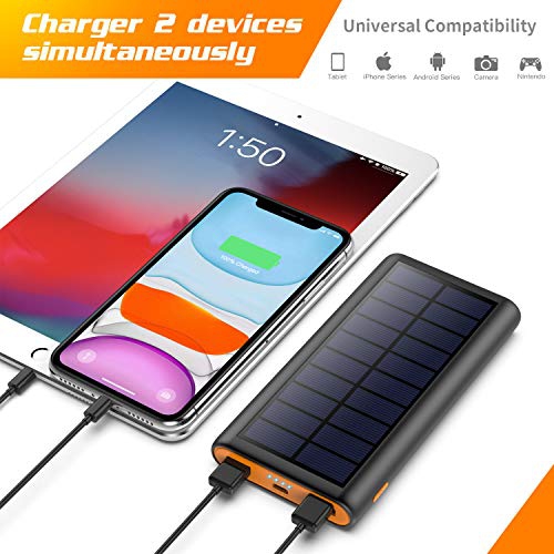 Chargeur solaire, batterie solaire 26800 mAh, chargeur portable avec LED et 2 ports de sortie USB, batterie externe pour le