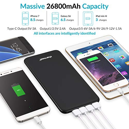 PD Power Bank, 26800mAh 18W USB C Portable Charger Power Delivery Quick Charge External Battery Pack with 3 Inputs & 4
