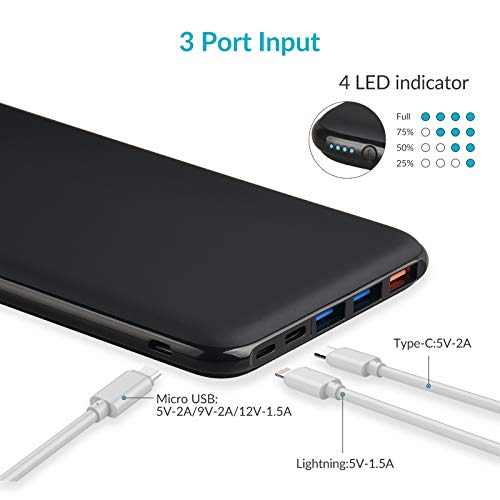 PD Power Bank, 26800mAh 18W USB C Portable Charger Power Delivery Quick Charge External Battery Pack with 3 Inputs & 4