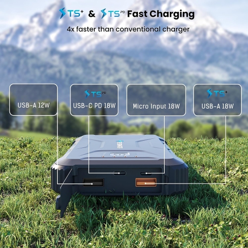 Techsmarter 20000mah Rugged & Waterproof 18W USB-C PD Power Bank. Camping & Outdoors Portable Charger for iPhone 14, 13, 12, 11, Samsung S22, S21,