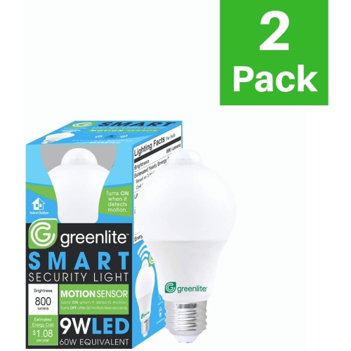 2 PACK Greenlite Led Bulb Dusk to Dawn indoor/outdoor Auto ON Off Smart Light 