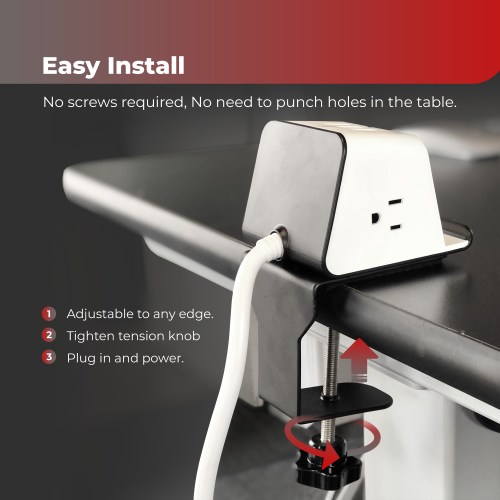 Clamp-on Wireless Charger Power Socket with Qi Charger, Multiple USB Ports, and Multiple Power Outlets