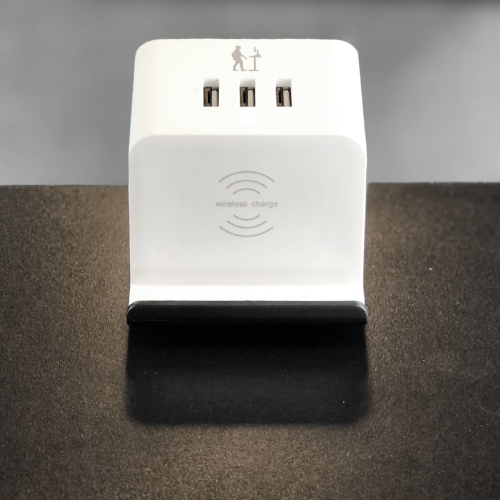 Clamp-on Wireless Charger Power Socket with Qi Charger, Multiple USB Ports, and Multiple Power Outlets