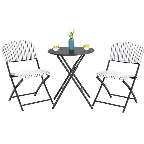 Costway 3PCS Patio Rattan Bistro Set Folding Table Chairs Garden Deck