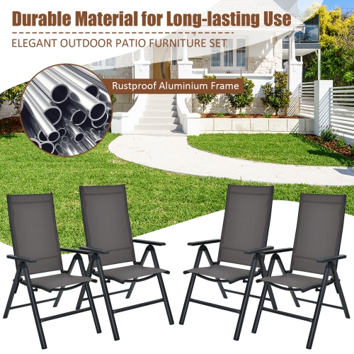 Costway 2PCS Patio Folding Dining Chairs Aluminium Adjustable Back Gray