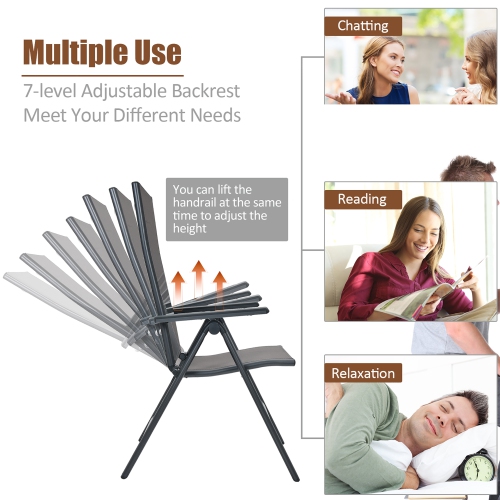 Costway 2PCS Patio Folding Dining Chairs Aluminium Adjustable Back Gray