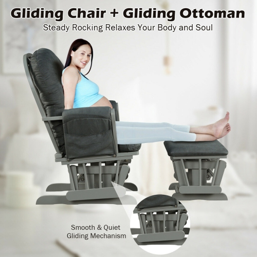 Gymax Glider and Ottoman Cushion Set Wood Baby Nursery Rocking Chair