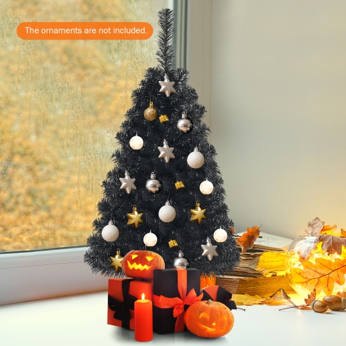 Gymax 3 Ft Un-lit Black Halloween Tree Artificial Tabletop Christmas Tree