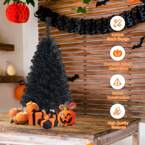 Gymax 3 Ft Un-lit Black Halloween Tree Artificial Tabletop Christmas Tree
