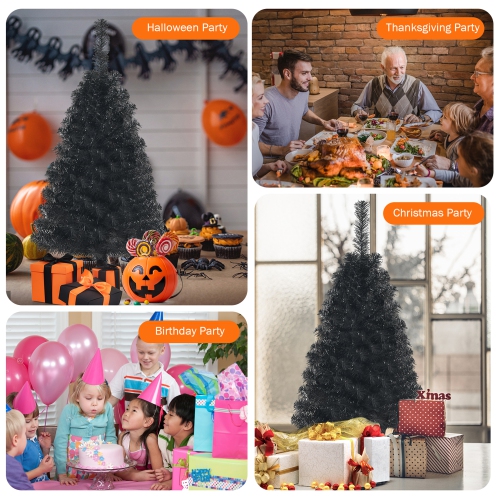 Gymax 3 Ft Un-lit Black Halloween Tree Artificial Tabletop Christmas Tree