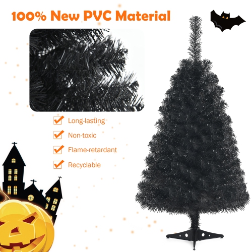 Gymax 3 Ft Un-lit Black Halloween Tree Artificial Tabletop Christmas Tree