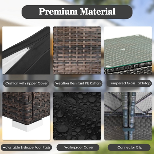 Gymax 5PCS Rattan Patio Conversation Set Sofa Furniture Set w/ Black Cushions