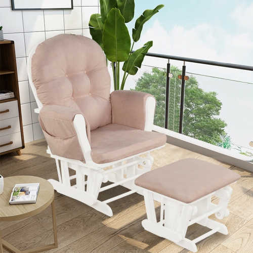 Gymax Glider and Ottoman Cushion Set Wood Baby Nursery Rocking Chair