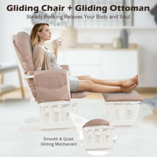 Gymax Glider and Ottoman Cushion Set Wood Baby Nursery Rocking Chair