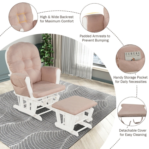 Gymax Glider and Ottoman Cushion Set Wood Baby Nursery Rocking Chair