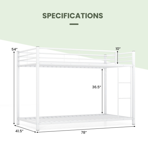 Gymax Twin Over Twin Bunk Bed Frame Platform W/Guard Rails & Side Ladder White