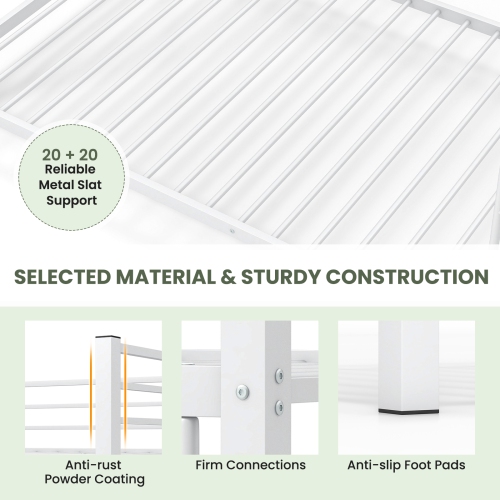 Gymax Twin Over Twin Bunk Bed Frame Platform W/Guard Rails & Side Ladder White